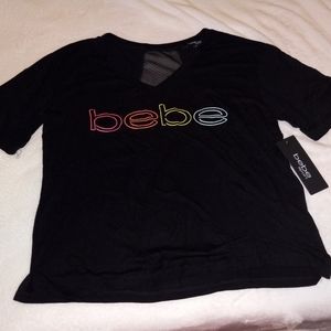 Cropped Bebe Shirt With Mesh Cut Out Back